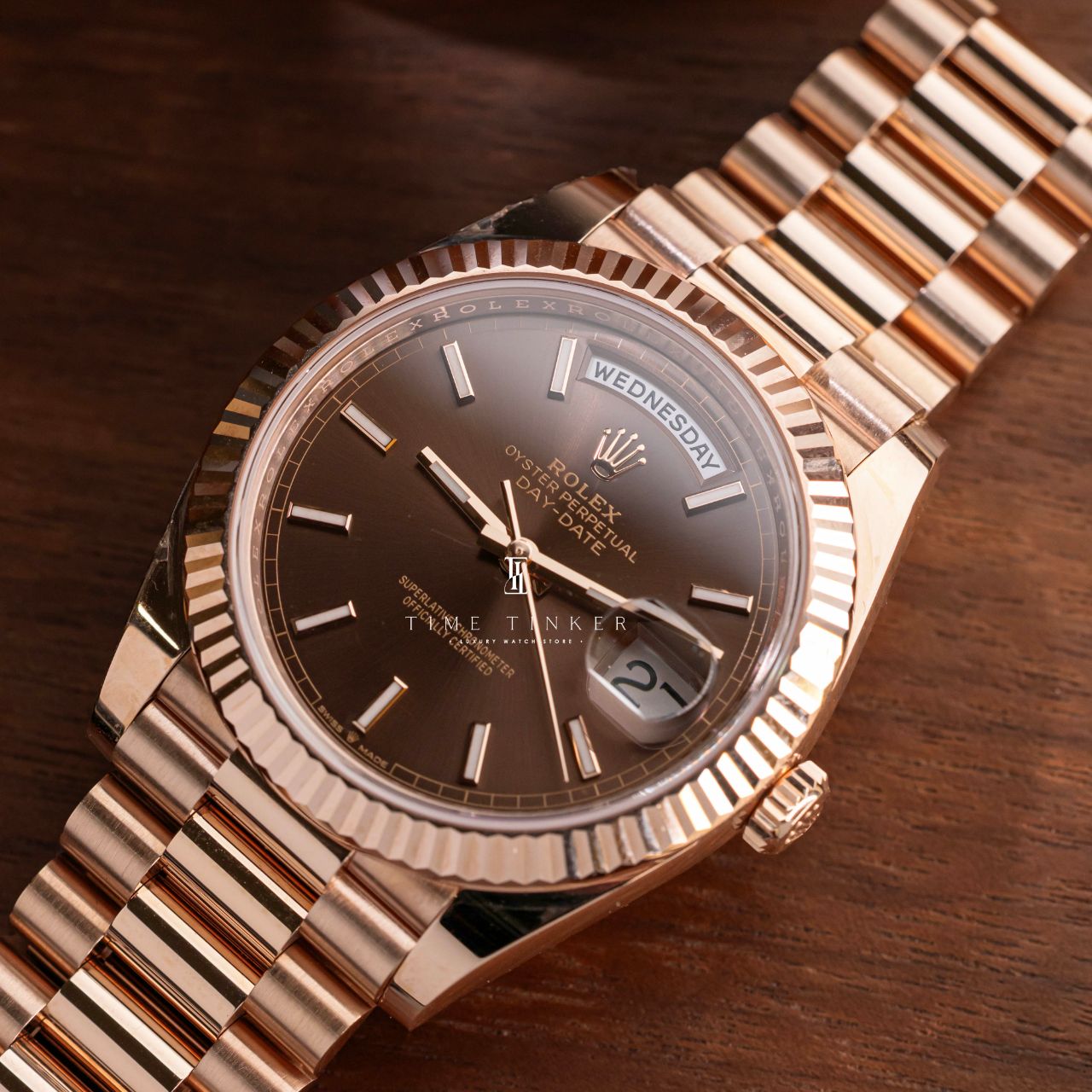 Rolex Day-Date, Everose gold, chocolate dial